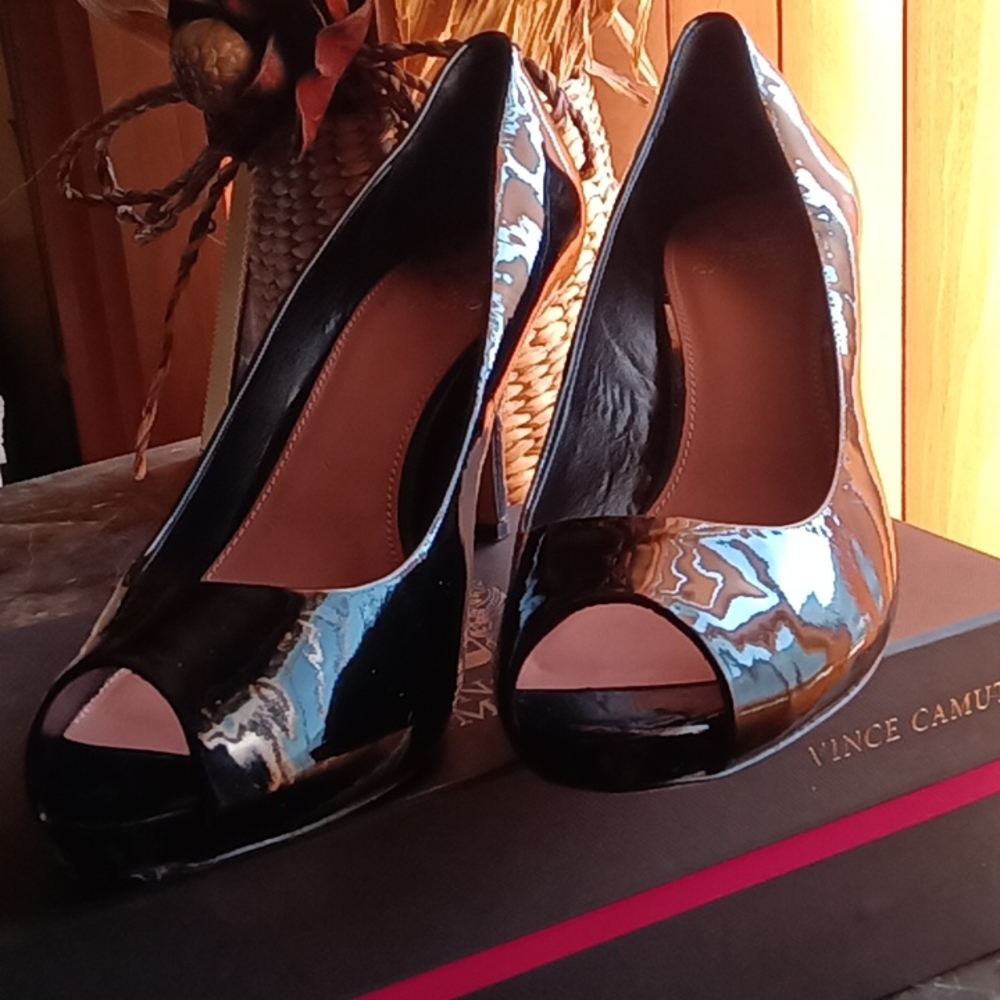 Vince Camuto peekaboo pumps patent leather